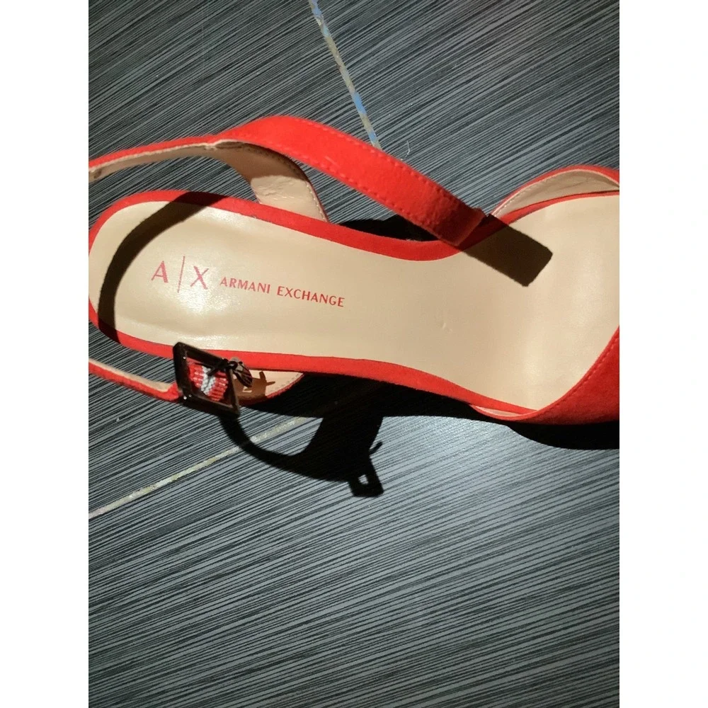 Armani‎ Exchange Red Suede Platform Block Heel Slingback Sandals Peep Toe Women